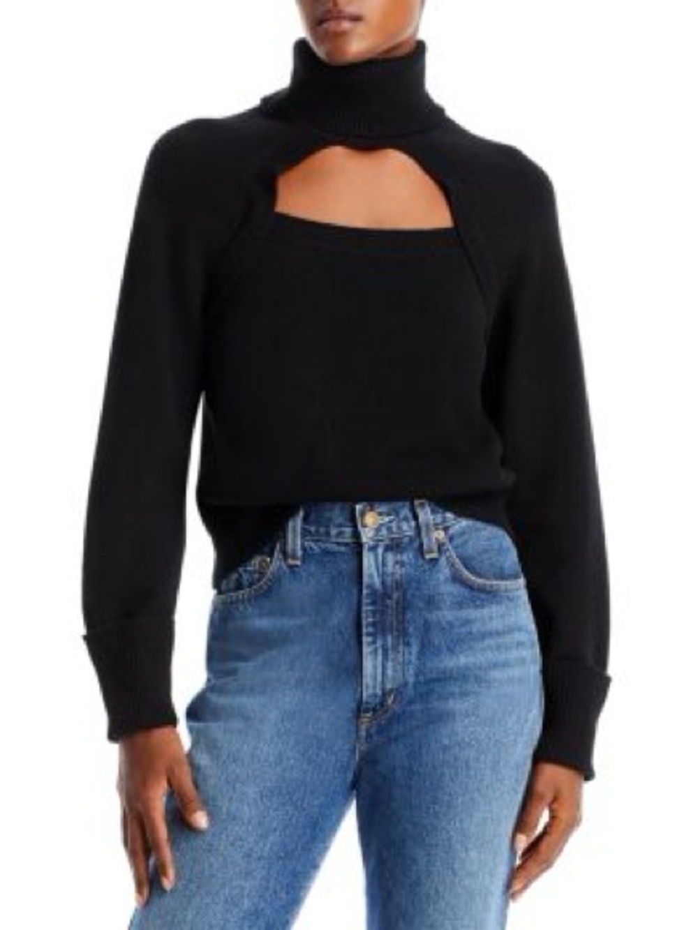 PAIGE Wool Blend Cherise Cutout Turtleneck Sweater Black Size M Womens